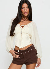 Gypsie Blouson Long Sleeve Corset Top Antique White