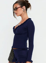 Ceria Frill Knit Long Sleeve Top Navy