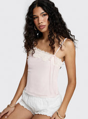 Ashlen Lace Trim Asymmetrical Top Pink