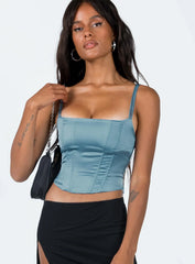 Zora Satin Corset Top Blue