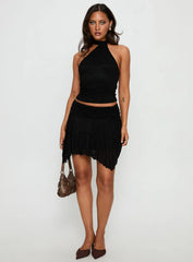 Raeann Scarf Detail One Shoulder Top Black