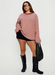 Settle Down Long Sleeve Top Lemon / Burgundy Stripe Curve