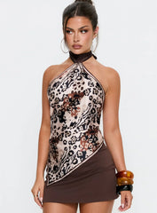 Keighla Tie Back Halter Top Leopard