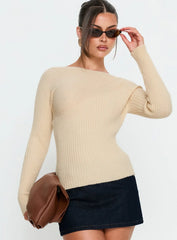 Cassye Long Sleeve Ribbed Top Cream