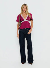 For The Summer Lace Trim Top Wine