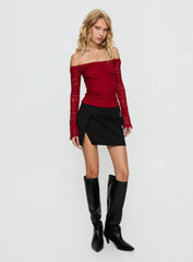 Deyci Lace Off Shoulder Top Red
