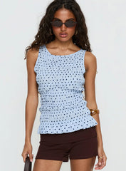 Marleene Shirred Top Blue Polka