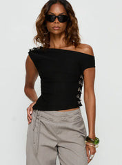 Laude Eyelet Off Shoulder Top Black