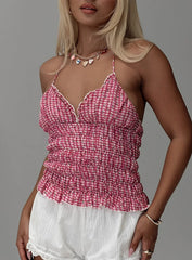 Eliette Ruched Top Pink Check