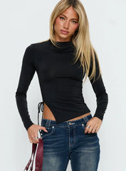 Solarah Tie Side Long Sleeve Top Black