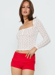 Sleepytea Pointelle Sleep Long Sleeve Top White / Red