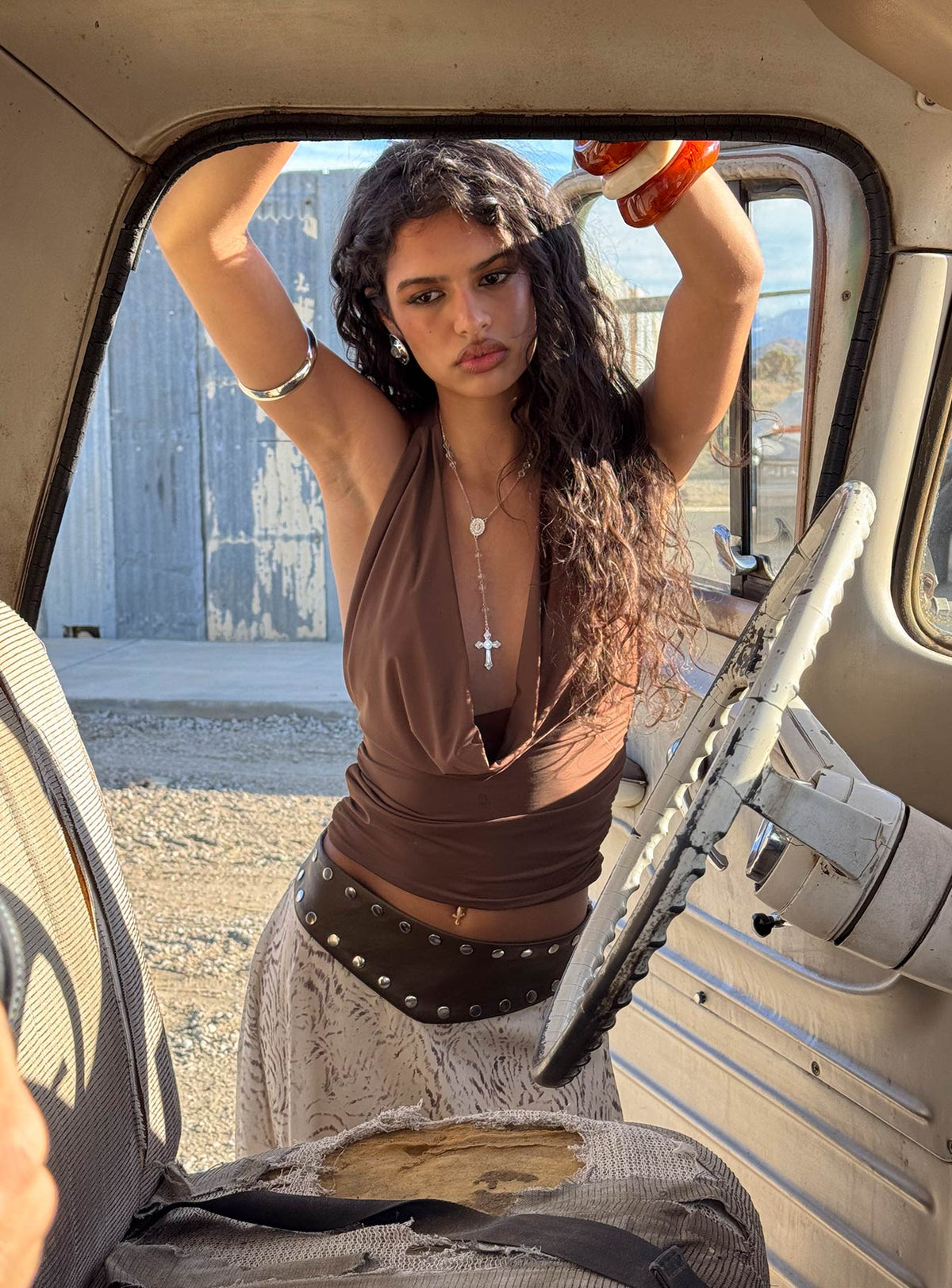 Remarkable Plunged Cowl Neck Top Brown