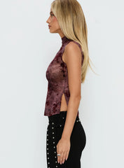 Nights All Alone High Neck Top Burgundy