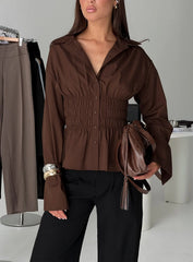 As You Are Shirred Button Up Top Chocolate