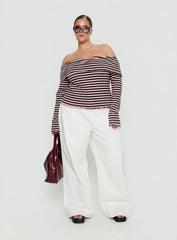 Janicia Off Shoulder Top Pink Stripe Curve