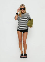 Settle Down Short Sleeve Top Black / White Stripe
