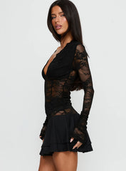 Kecia Long Sleeve Lace Top Black