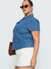 Ellix Button Up Top Blue Denim Curve