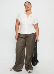 Akiyo Button Up Blouse Top White Curve