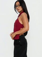 Roanne Backless Collared Top Red Stripe