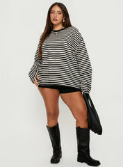 Settle Down Long Sleeve Top Black / White Stripe Curve