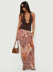 Xylia Plunge Neck Tie Back Top Chocolate
