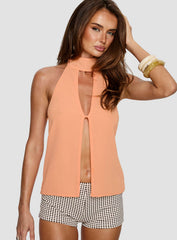 Rhevena Plunge Backless Top Orange