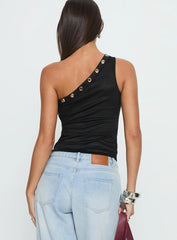 Sophy Studded One Shoulder Top Black