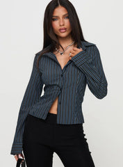 Theroux Long Sleeve Top Navy Pinstripe