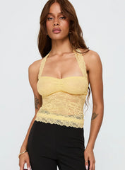 Fantasize Lace Halter Top Yellow