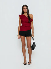 Kaylani One Shoulder Drape Top Burgundy