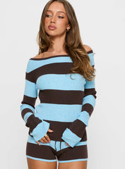 Ahani Off Shoulder Knit Top Blue / Brown