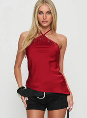 Rhody Bead Detail Arrowneck Top Wine
