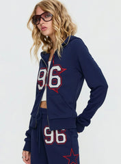 Kari Distressed Zip Through Top Navy Multi