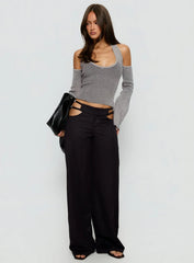 Novelia Halter Long Sleeve Top Black / Grey