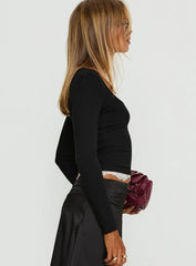 Falling Through Lace Detail Long Sleeve Top Black