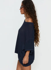 Seara Off Shoulder Knit Top Navy
