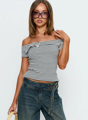 Kiela Off Shoulder Hardware Detail Top Grey / White Stripe