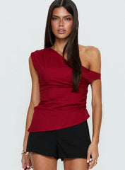 Kaylani One Shoulder Drape Top Burgundy