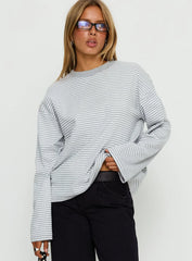 Settle Down Long Sleeve Top Grey / White Stripe