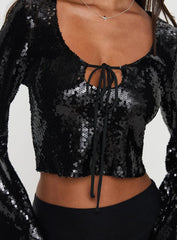 Zenobia Long Sleeve Sequin Top Black