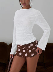 Bradly Shirred Long Sleeve Top White