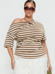 Emlynn Off Shoulder Top Brown Stripe Curve