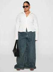 Liesel Shirred Long Sleeve Top White Curve