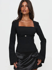 Flounce Long Sleeve Top Black