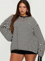 Settle Down Long Sleeve Top Black / White Stripe Curve