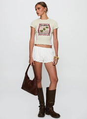 Ciao Bella Shirred Graphic Top Cream